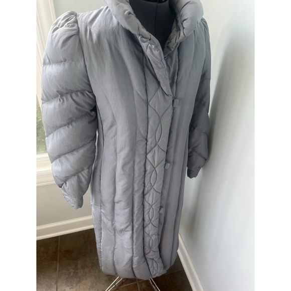 Vintage Windsor Bay S Long Gray Puffer Coat JC Penney Quilted Winter Jacket 70s - Picture 10 of 16
